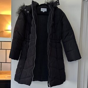 Calvin Klein Black Quilted Coat with Fur Trim WORN ONCE